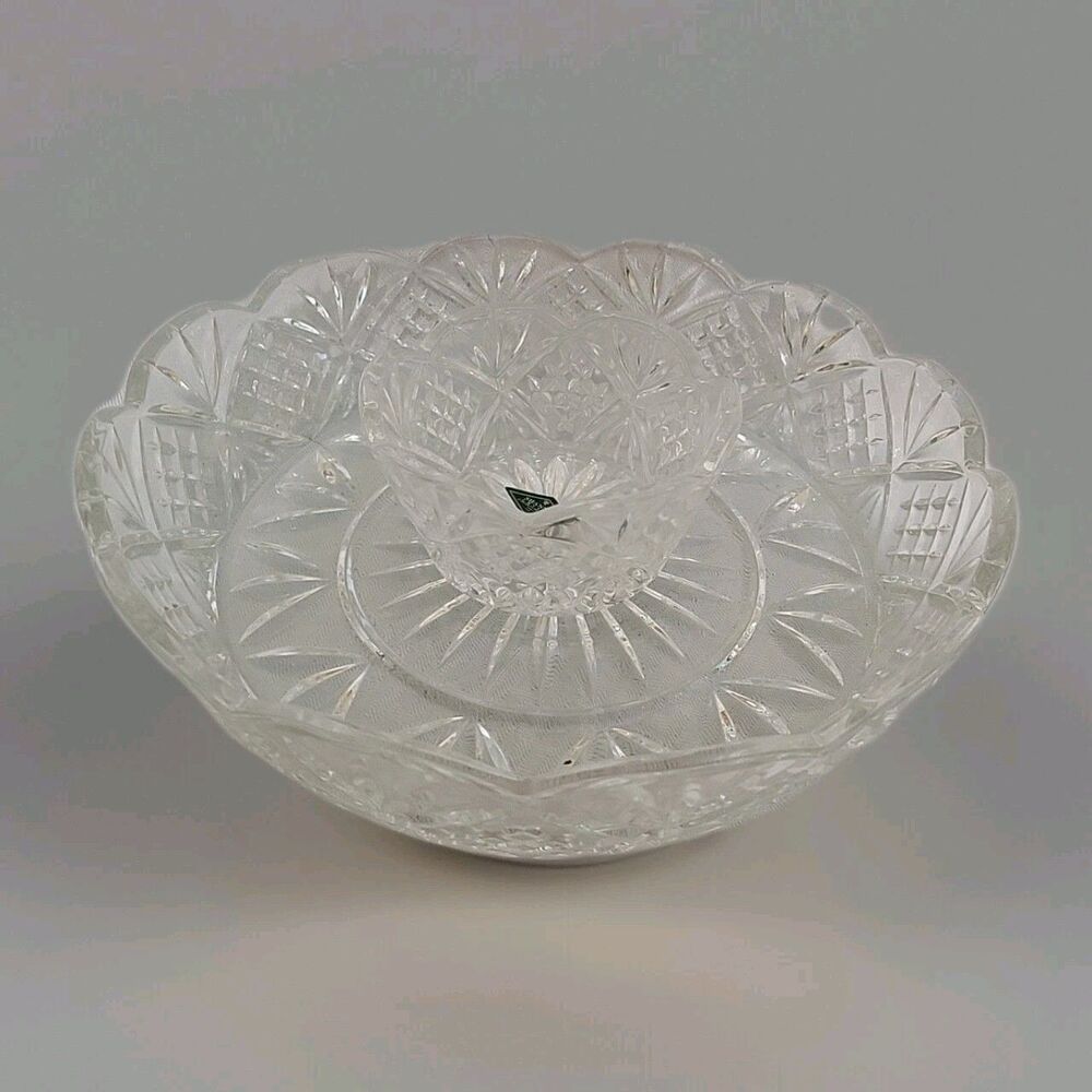 Dublin by Godinger - Crystal Chip & Dip Bowl Brand New Never Used In Box